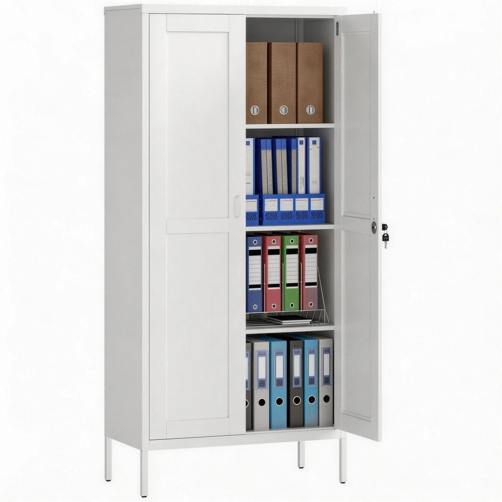 Armadio per Ufficio in Acciaio a 3 Ripiani Regolabili con Serratura e 2 Chiavi, 80x40x175 cm, Bianco