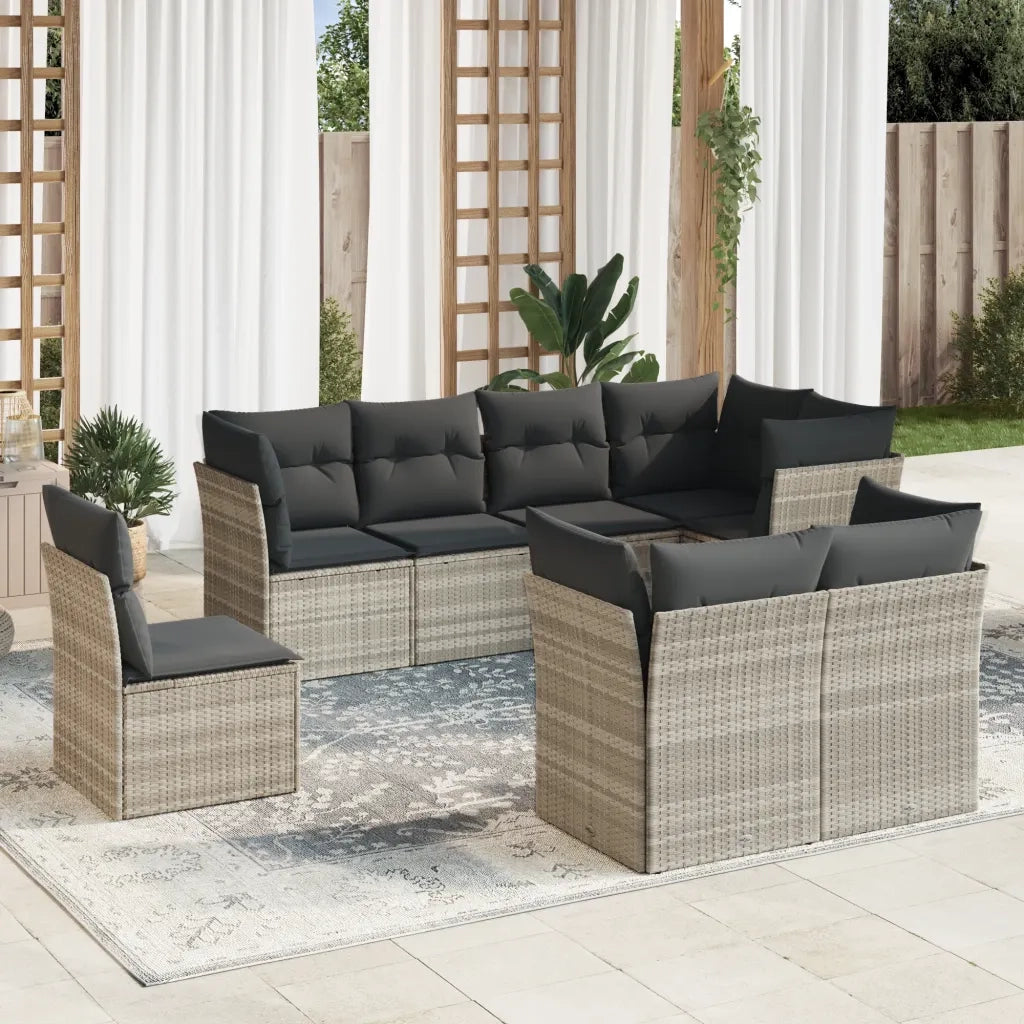 Set Divano da Giardino 8pz con Cuscini Grigio Chiaro Polyrattan