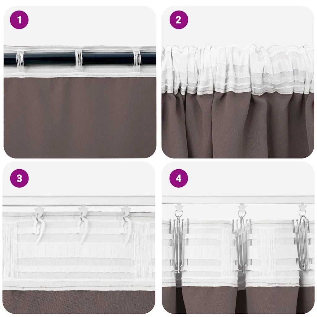 Tende Oscuranti | Tende Blackout con Anelli 2 pz Marrone Scuro 260 x 140 cm