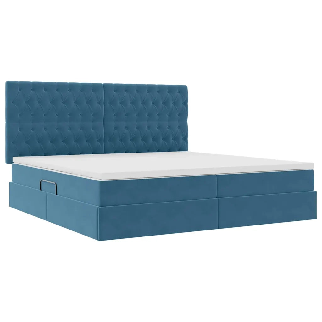 Letto con contenitore e LED Blu Scuro 200 x 200 cm Velluto