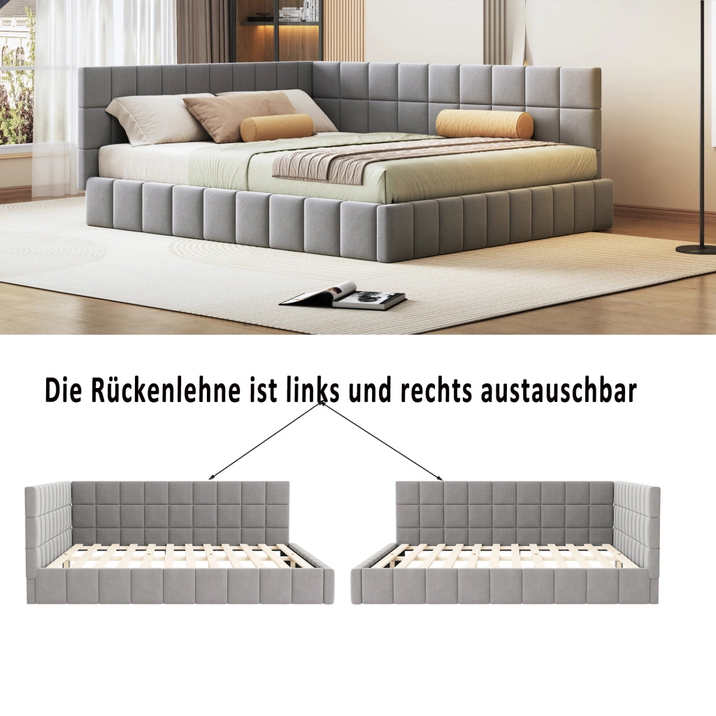 LETTO Imbottito 160x200 cm Tessuto Grigio con rete a doghe