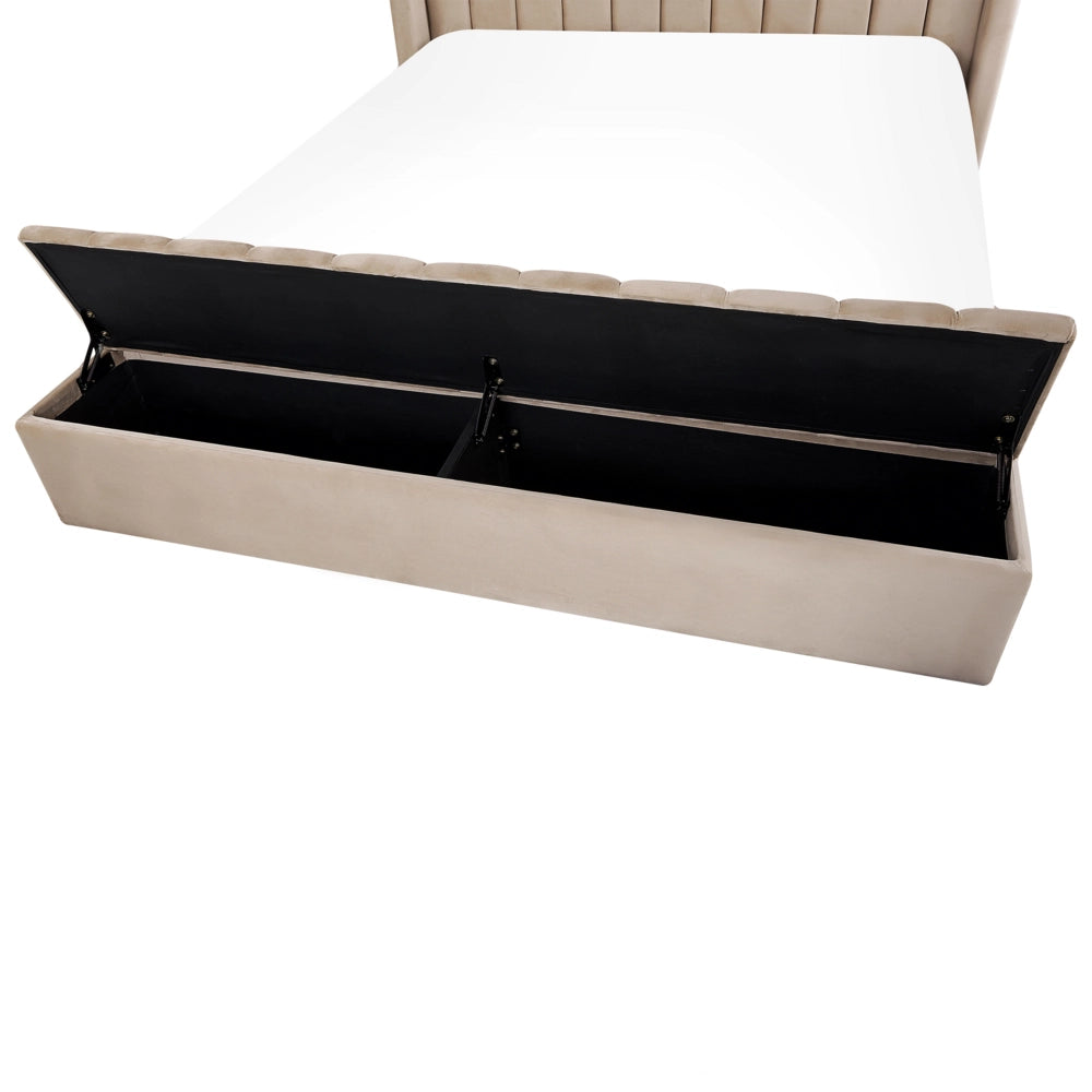 Letto velluto di colore beige rete a doghe e cassapanca 160 x 200 cm stile moderno glam