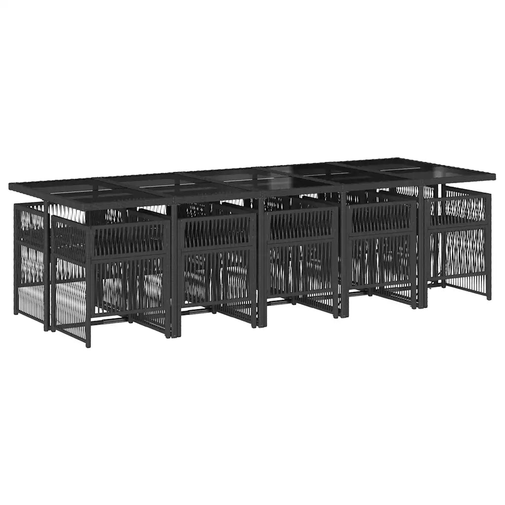 Set da Pranzo da Giardino 11 pz con Cuscini in Polyrattan Nero