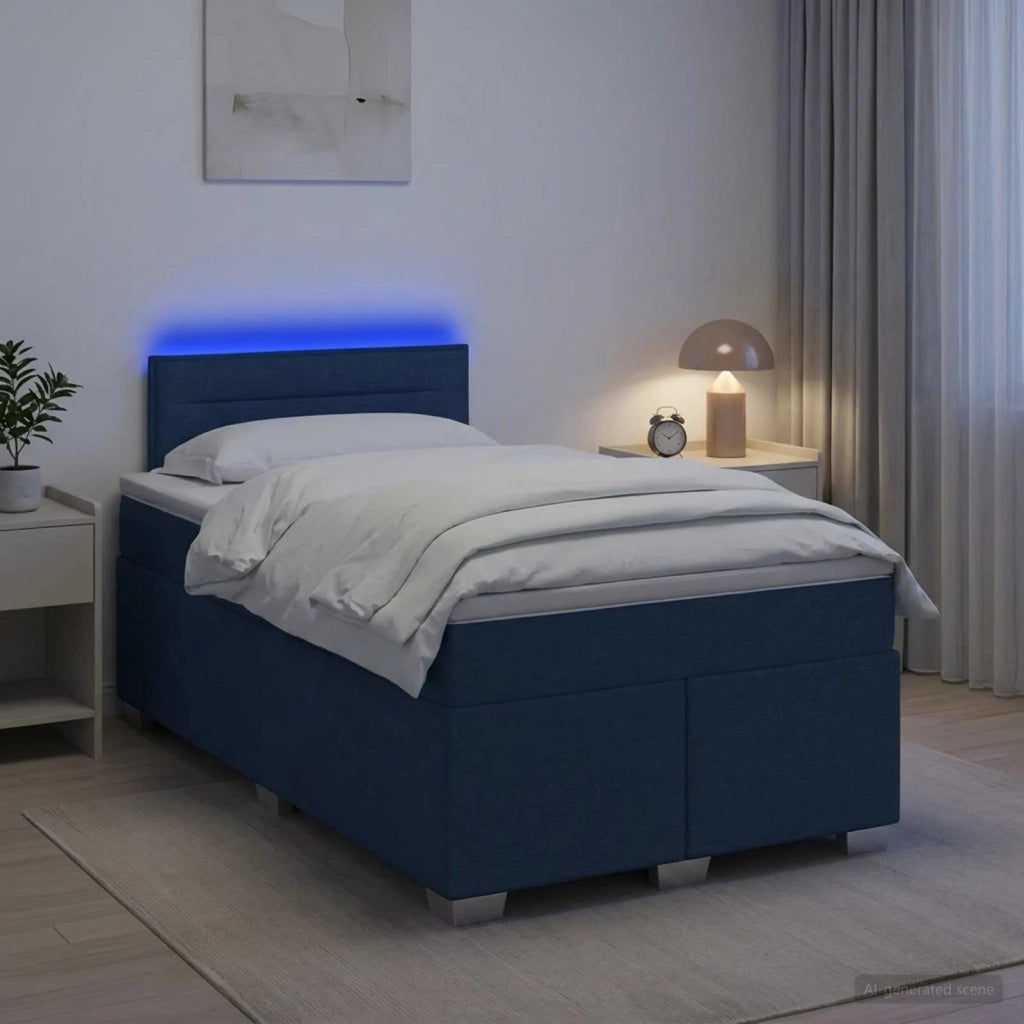 Letto con Box Spring, Materasso e LED Blu 120 x 190 cm Tessuto 3451895