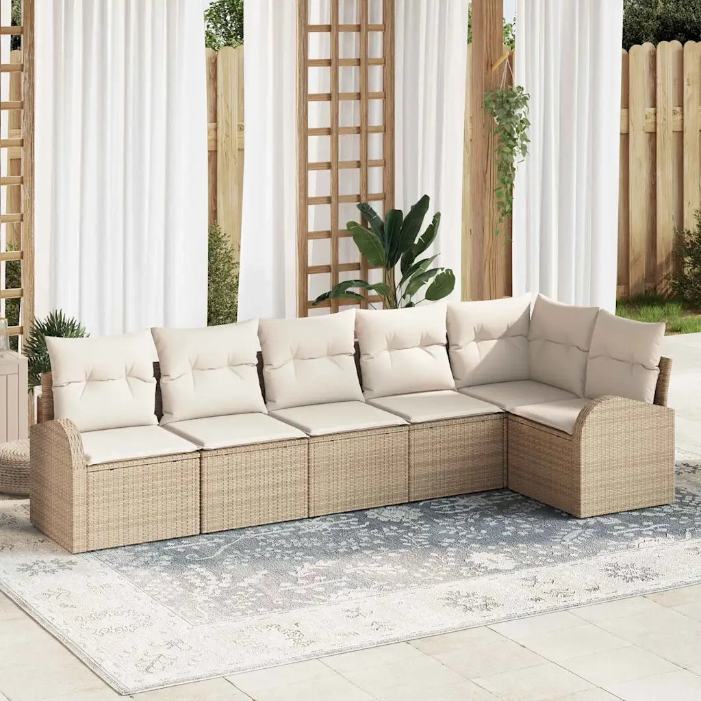 Set Divano da Giardino 6 pcs Beige e Bianco polyrattan