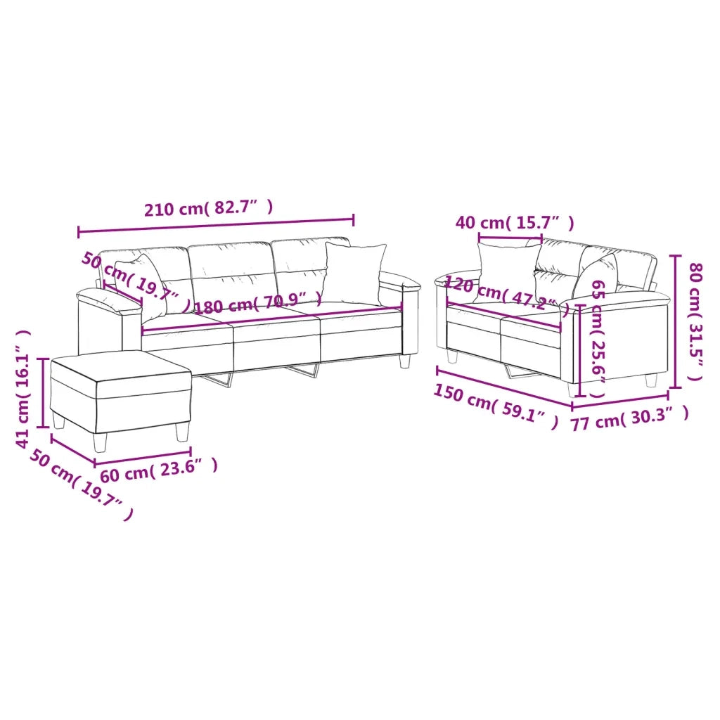 Set Divani 3 pz con Cuscini Grigio Chiaro in Tessuto Microfibra 3202357