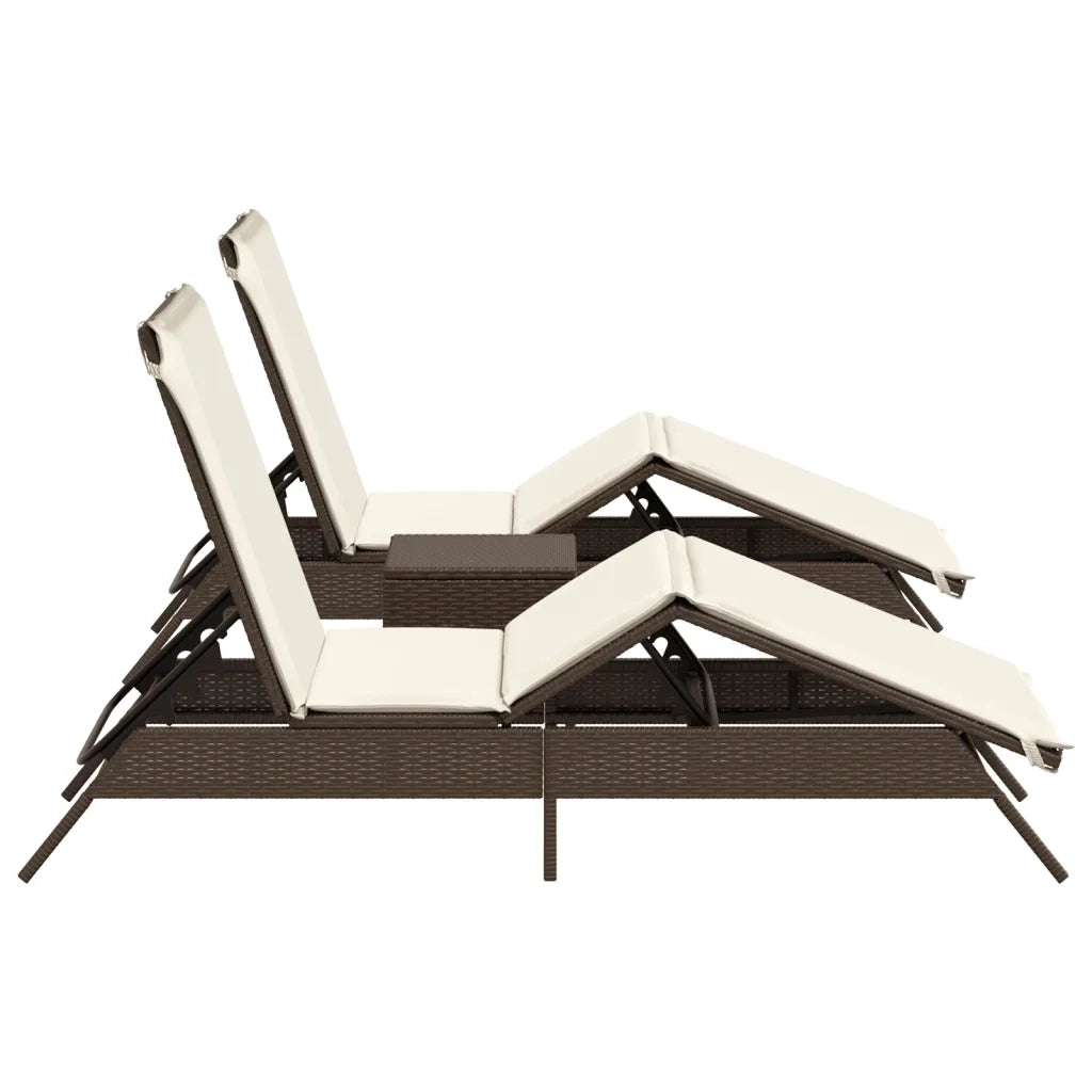 Lettini Prendisole 2 pz con Tavolino Marrone in Polyrattan 4002711