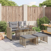 Set Divano da Giardino 4 pz con Cuscini-Sofa da Giardino-Divanetto da esterno Beige Polyrattan Vetro 468856