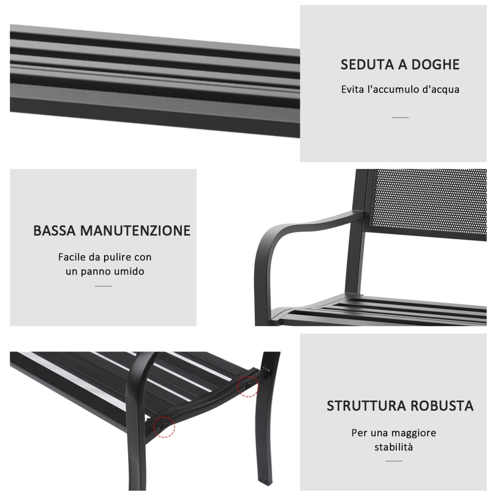 Panchina da Esterno Panca da Giardino Max 240kg Metallo 127 ¡Á 60 ¡Á 85cm Nero