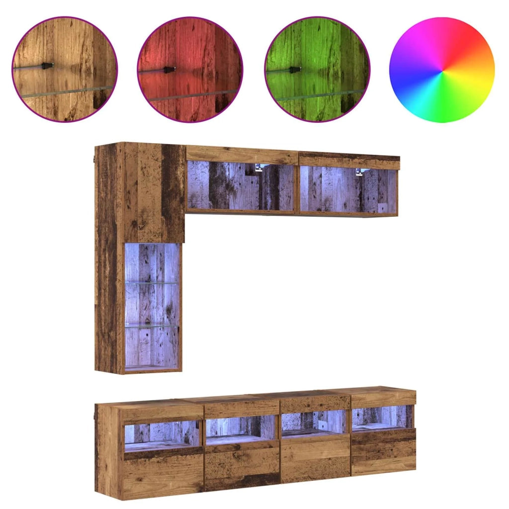 Mobile TV con led 7 pcs Legno vecchio Legno multistrato 3402983