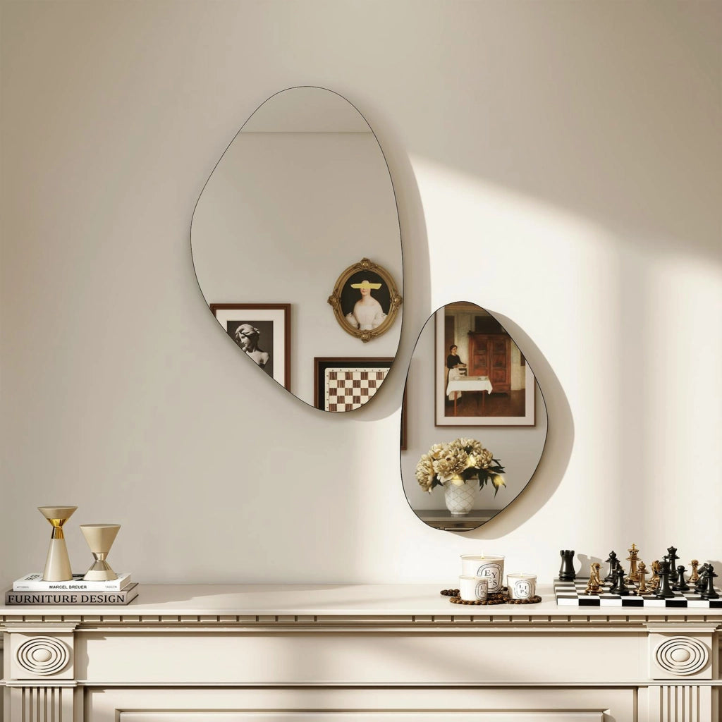 Specchi da Parete 2 Pezzi ¨C zephmum ¨C Nero, Metallo, 70x46 e 49.5x31 cm