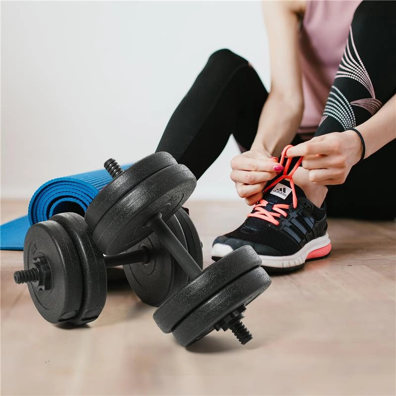 SET DI 2 MANUBRI CON 8 DISCHI PESI PER BODY BUILDING DA 20 KG