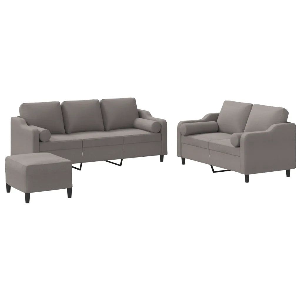 Set Divani 3 pz con Cuscini Tortora in Tessuto