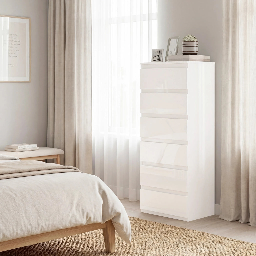 Com¨° Slim. 6 Cassetti Finitura Lucida. Camera da Letto. Bianco