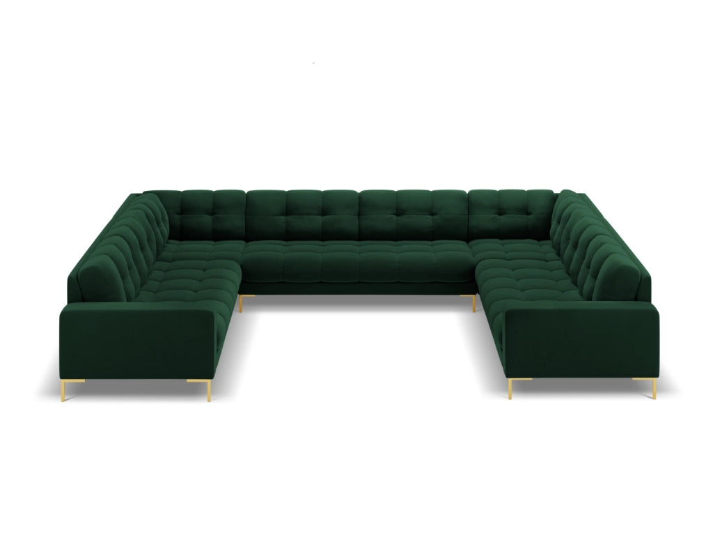 Cosmopolitan Design - Divano panoramico "Bali" 9 posti in velluto verde bottiglia 