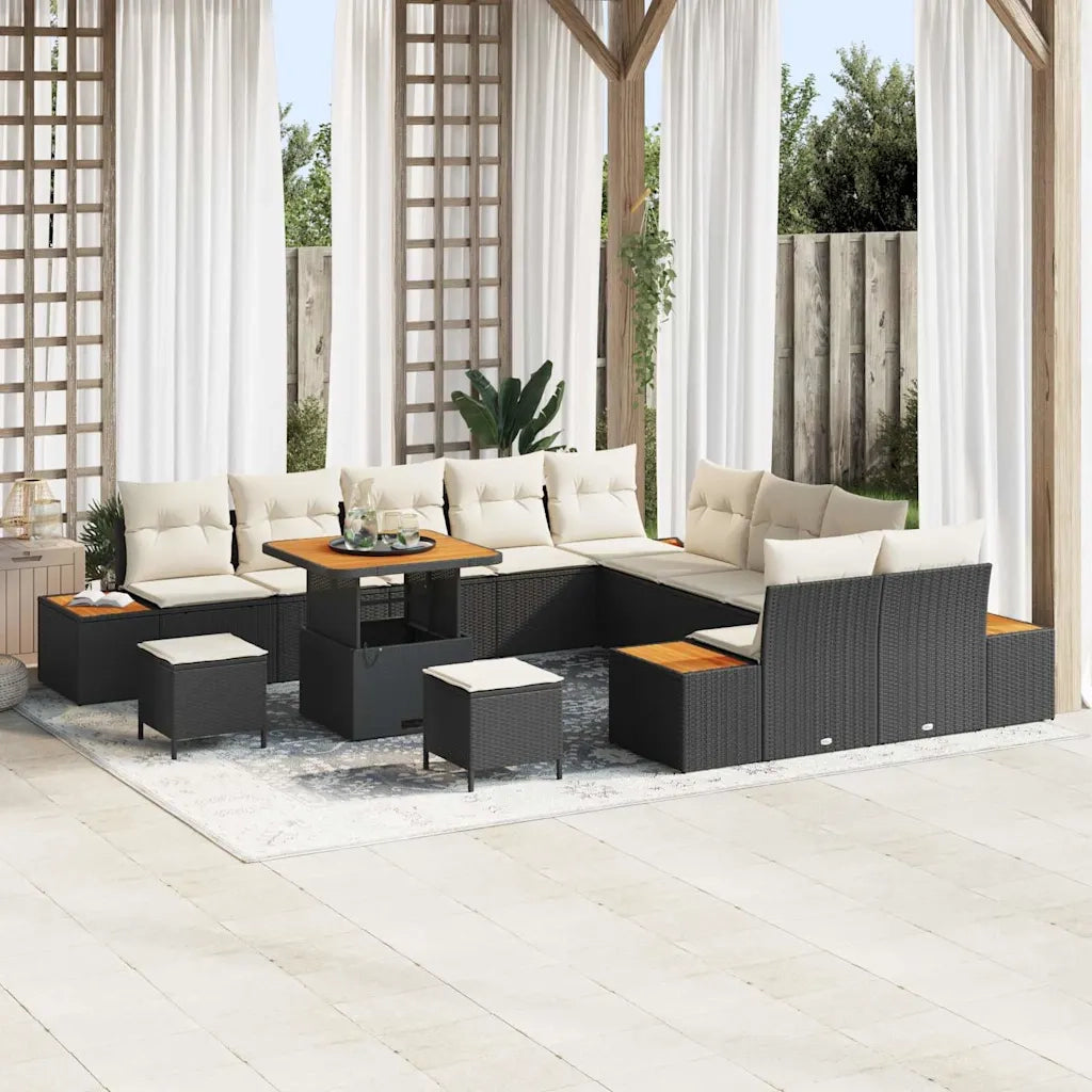 Set Divano da Giardino 13 pcs Nero polyrattan