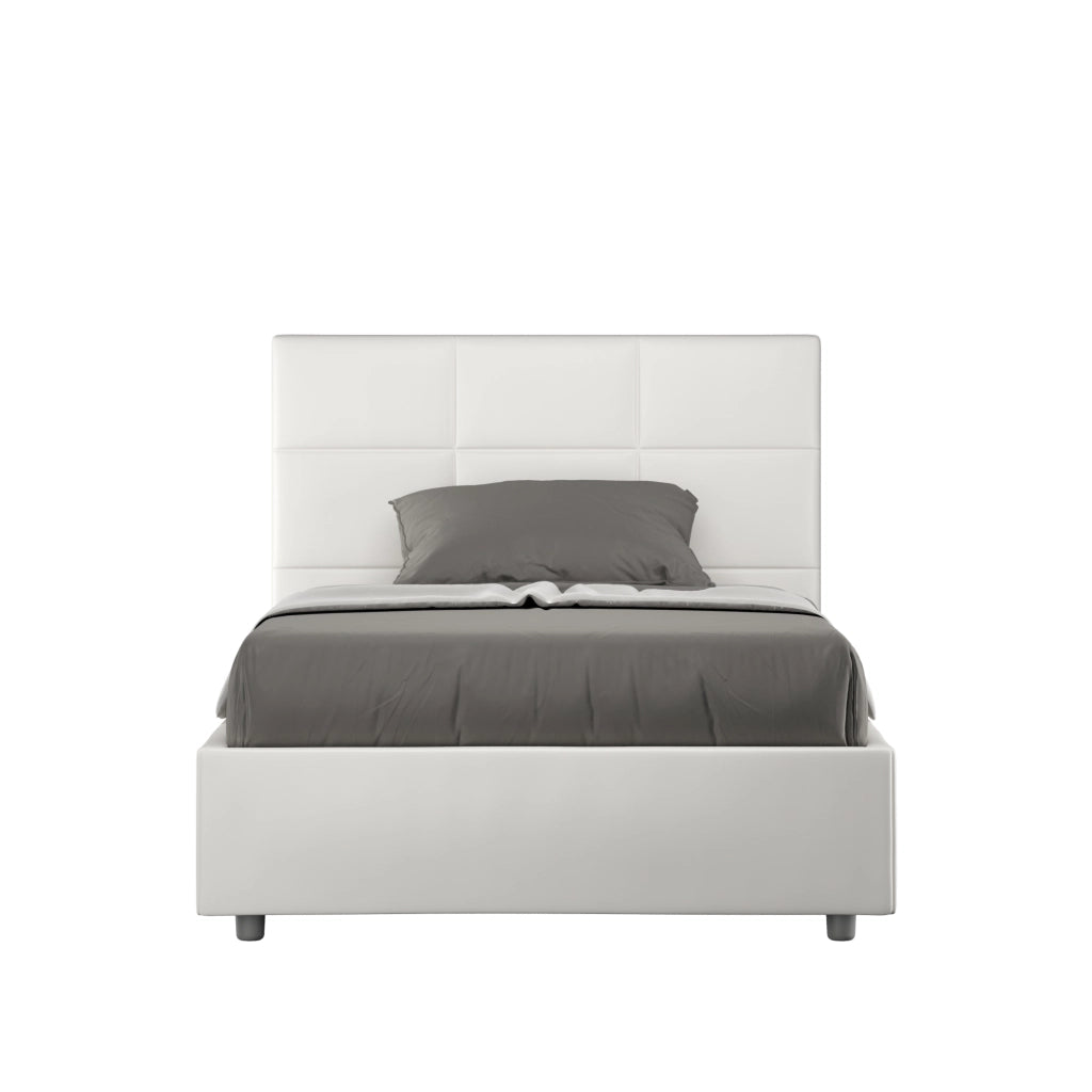 BS COM Letto una piazza e mezza con rete imbottito 120x210 similpelle bianco