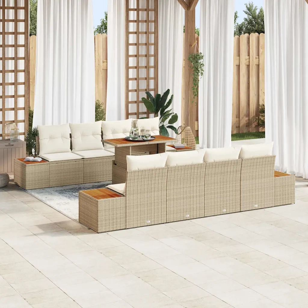 Set da Pranzo per Giardino con cuscino 9 pcs Beige e Crema