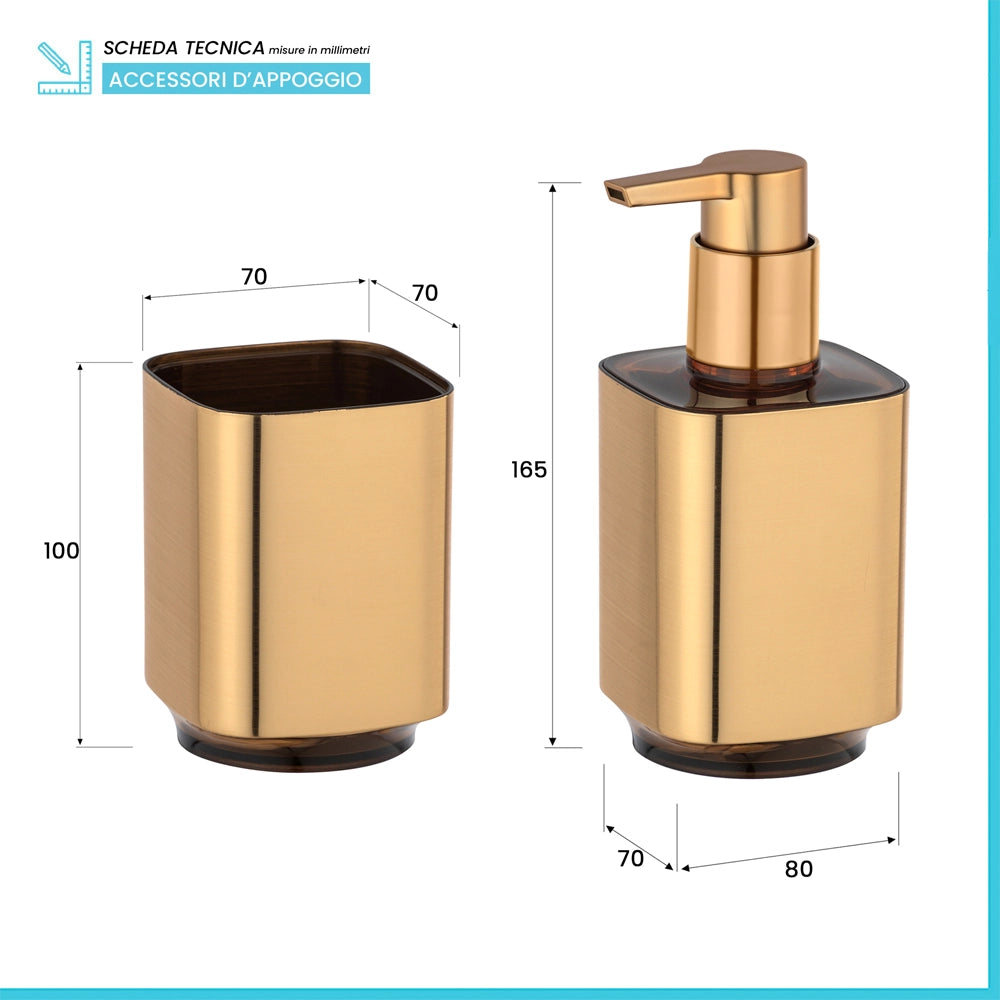 Set accessori bagno 3 pezzi color oro satinato e nero Lumina