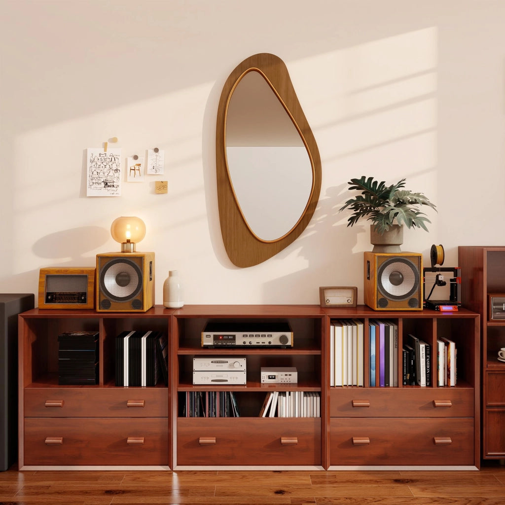 Specchio da Parete Asimmetrico ¨C Xylo ¨C Cornice in Legno Naturale 91,5x45 cm