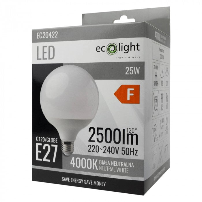 Lampadina LED Globo G120 E27 25W 4000K 2500lm Ecolight