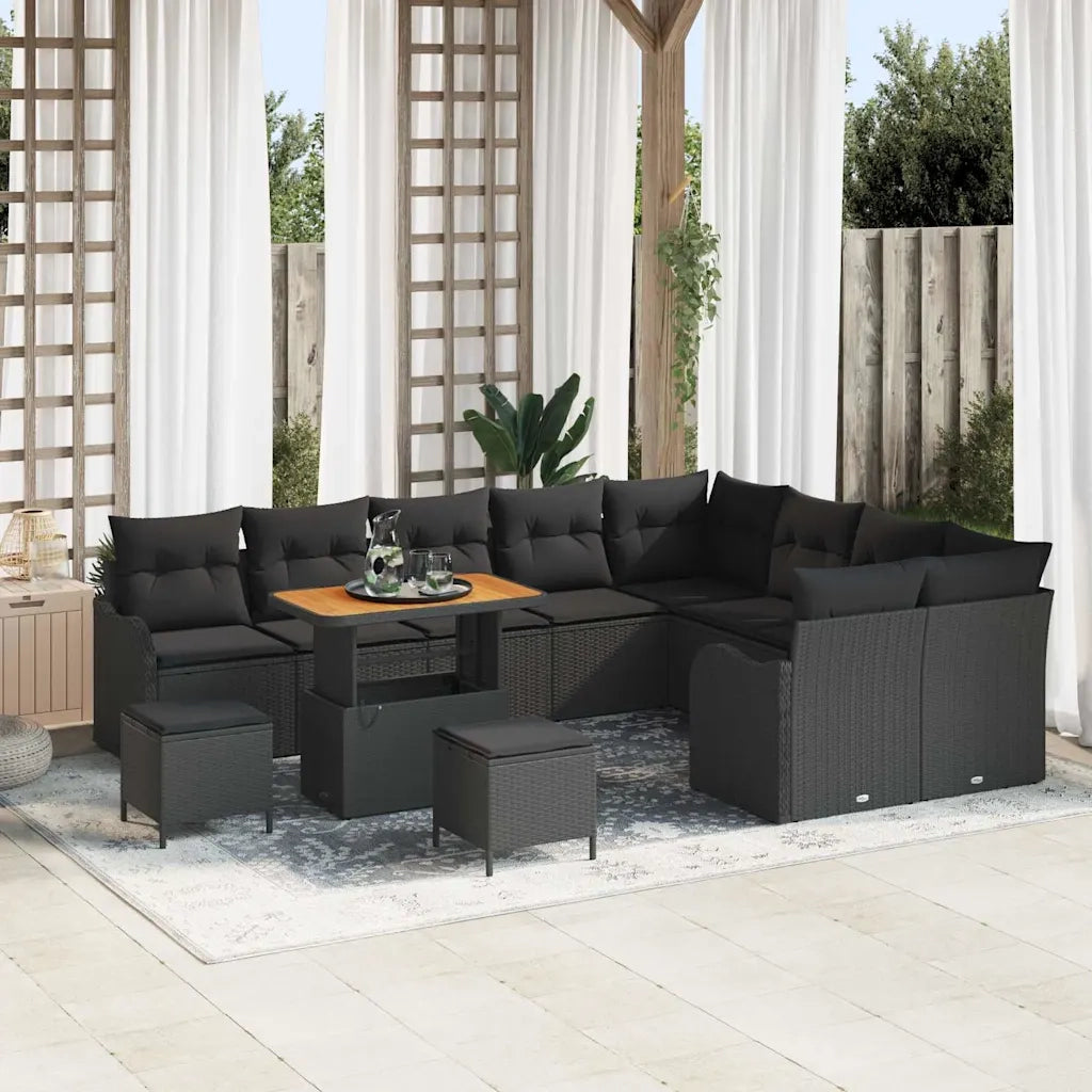 Set Divano da Giardino con cuscino 12 pcs Nero polyrattan