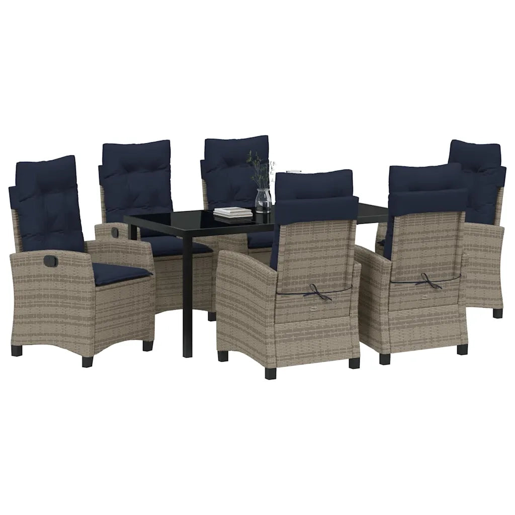 Set da Pranzo per Giardino con cuscino 7 pcs Grigio polyrattan
