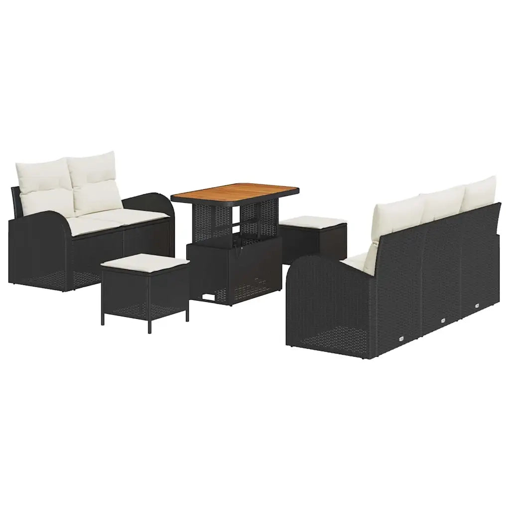 Set Divano da Giardino con cuscino 8 pcs Nero polyrattan 3362340