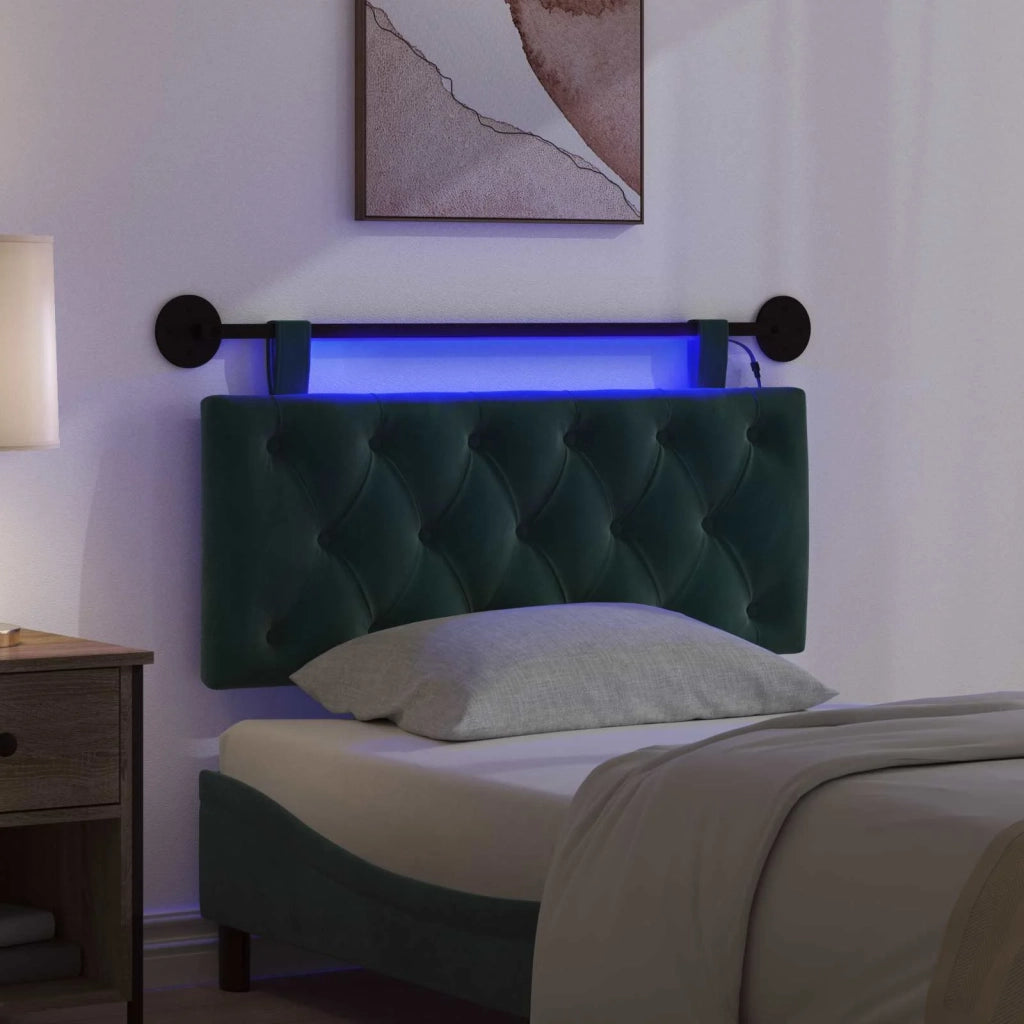 Testiera sospesa Con luce LED Verde Scuro Velluto 3424583