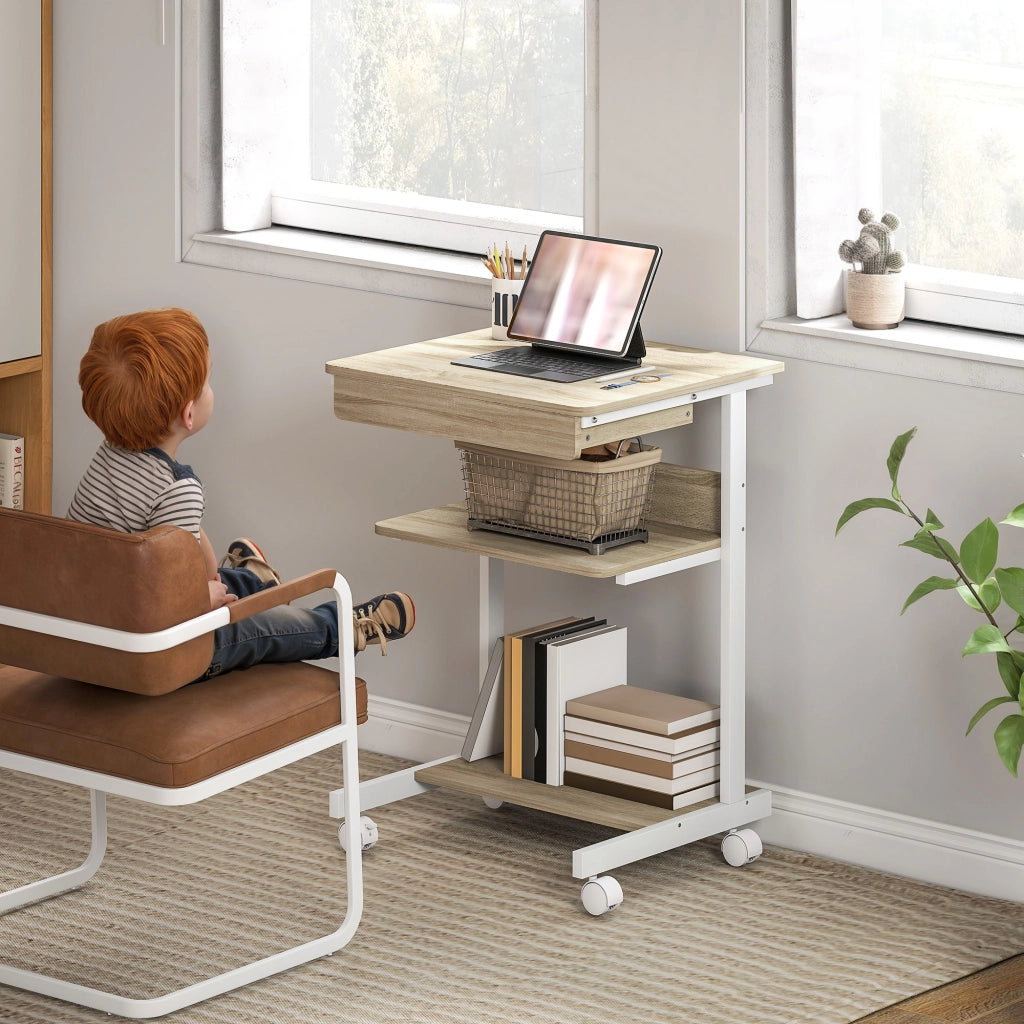 Scrivania per computer con ruote e cassetto ¨C zephmum ¨C 56x51x? cm quercia