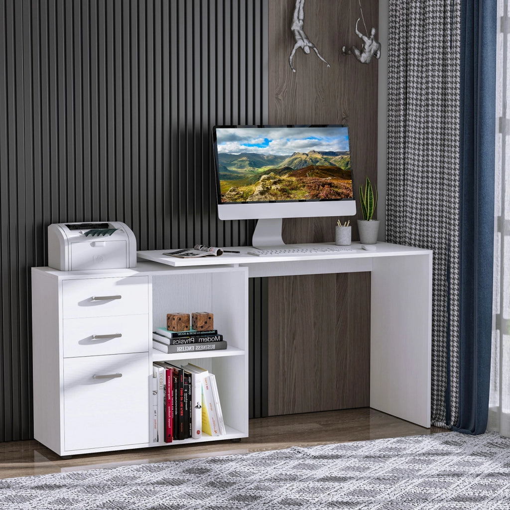 Scrivania angolare con cassetti e ripiani ¨C zephmum ¨C MDF bianco