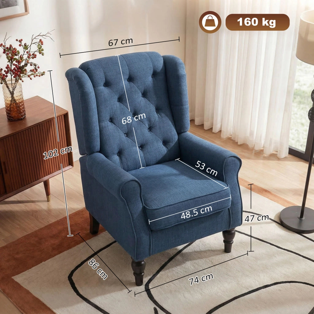 Poltrona Relax in Velluto Blu con Cuscini ¨C Minimal ¨C 74x86x102 cm