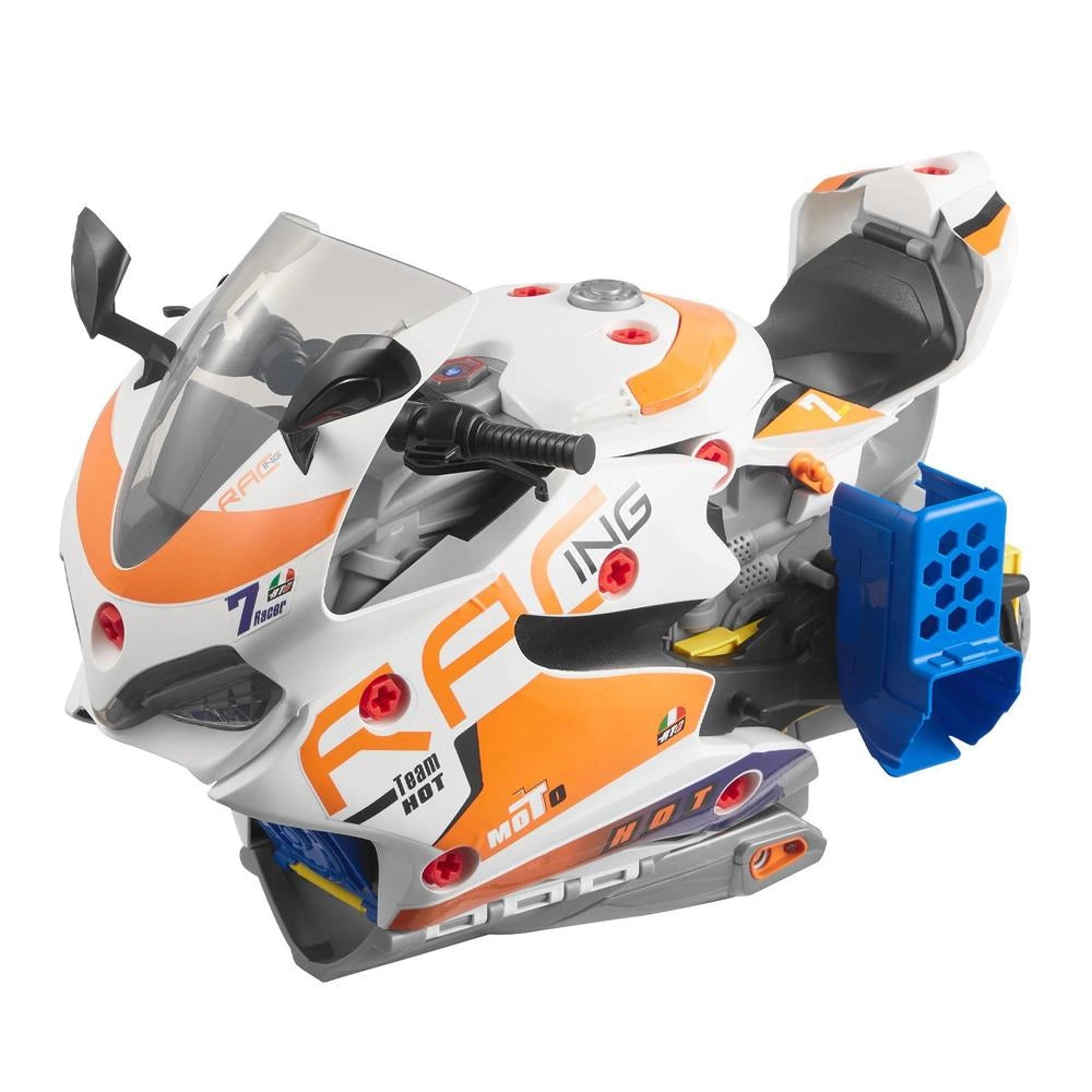 Giocattolo Motore Moto 25 Pezzi Parti Rimovibili Luci Suoni Guida Pista Officina Meccanica Bambini Giallo
