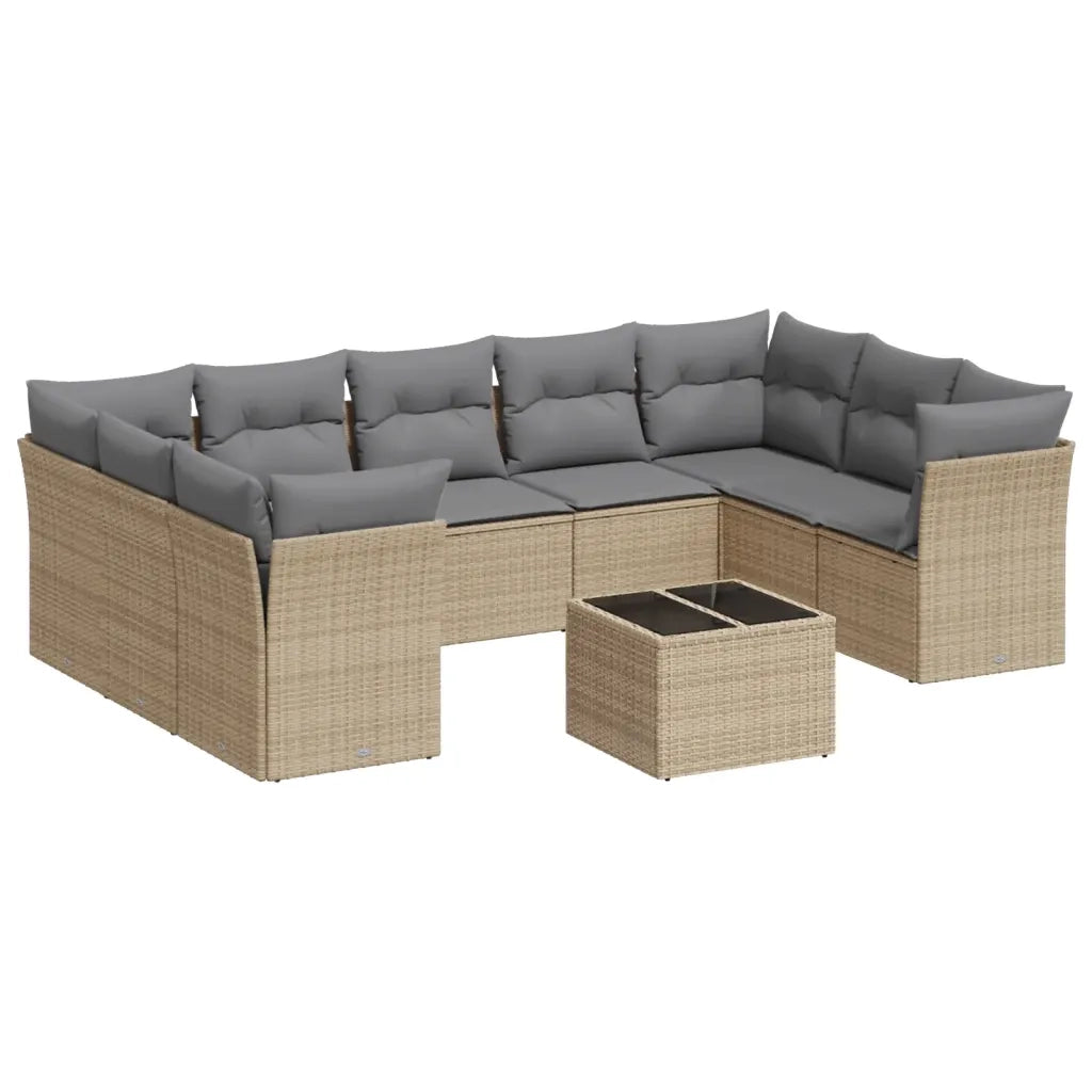 Set Divano da Giardino 10 pz con Cuscini Beige in Polyrattan 3249978