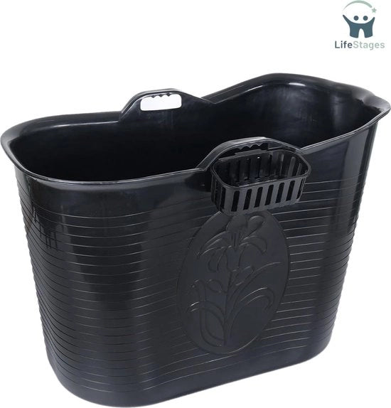 Zitbad per docce per adulti - bagno in plastica - sedile per docce - sedile doccia per adulti - tappo bagno - versione XL 200L - nero