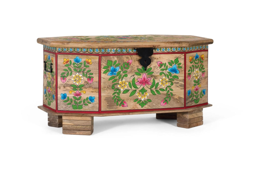 Cassapanca realizzato in legno di mango dipinto a mano