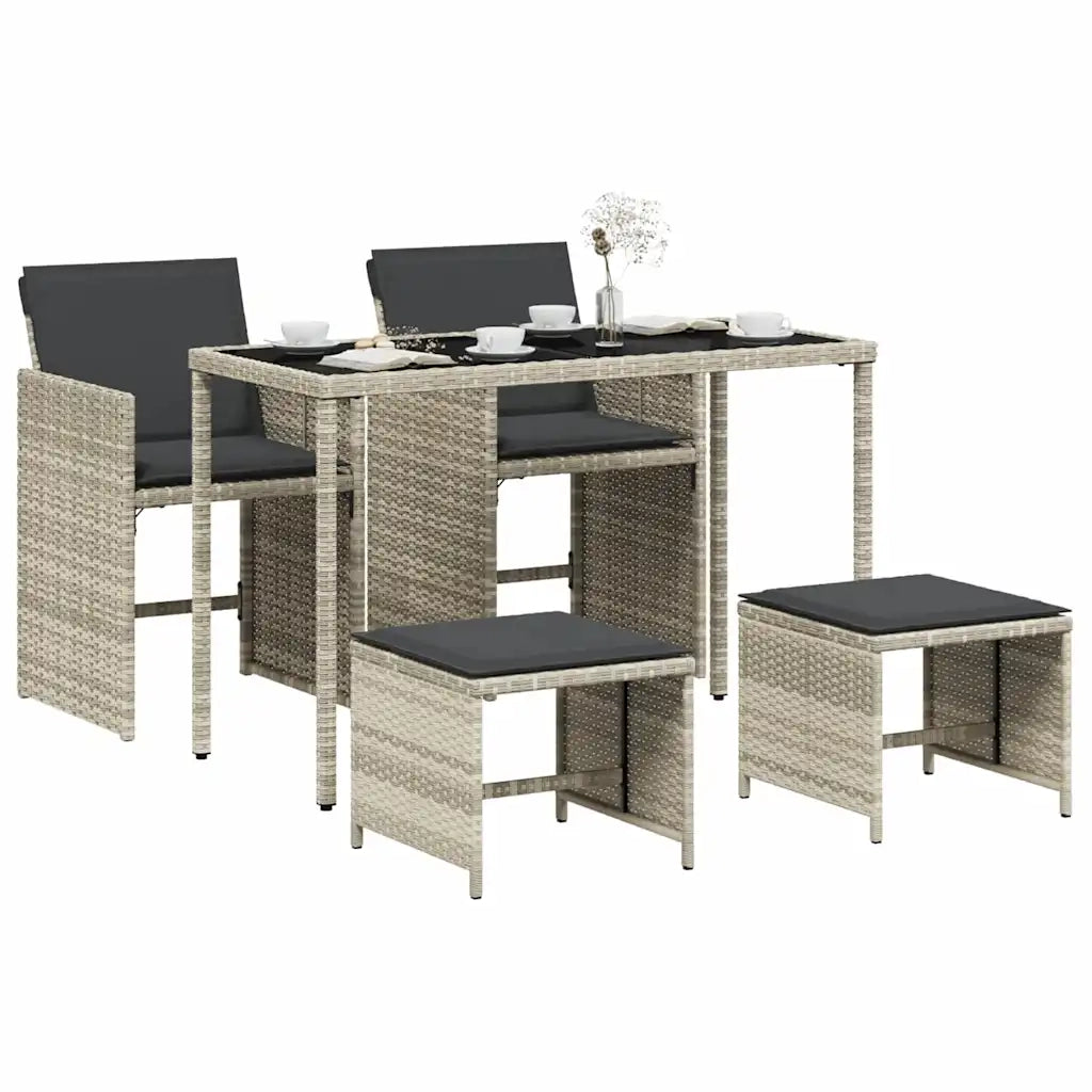 Set Pranzo da Giardino 5pz con Cuscini Grigio Chiaro Polyrattan 365087