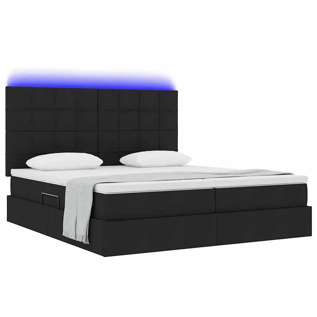Letto con luci a strisce a LED Nero 200 x 200 cm Tessuto
