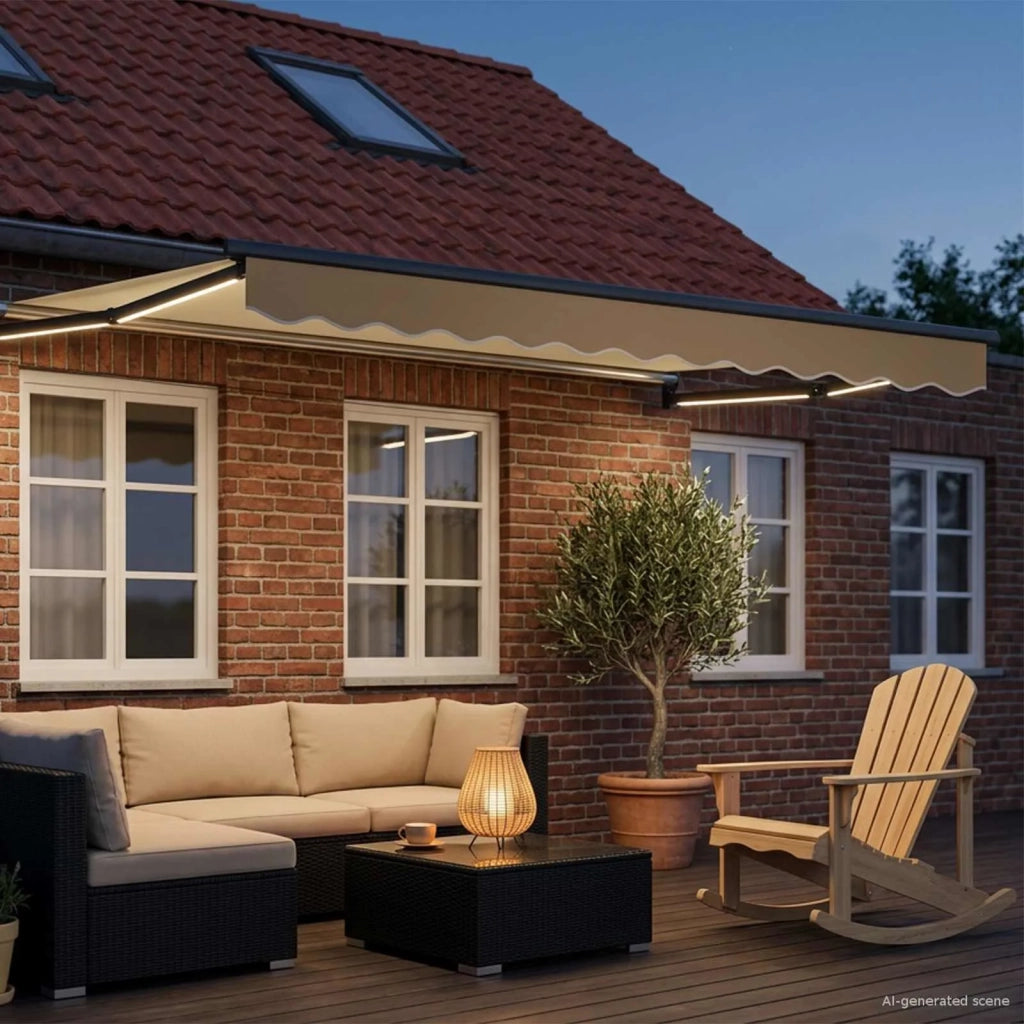 Tenda da Sole | Tenda retrattile manuale con LED Crema e Antracite 3 x 2,5 m
