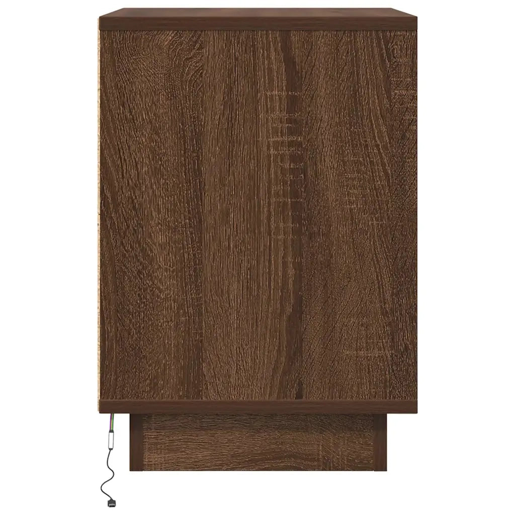 Comodino con Luci LED Rovere Marrone 38x34x50 cm 861295