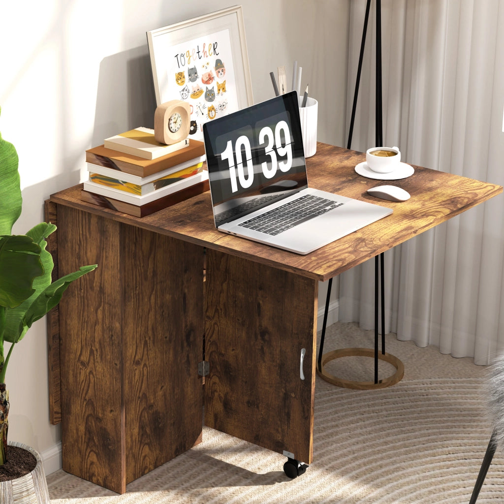 Tavolo da Pranzo Pieghevole a Ribalta 140x75x74 cm per 6 Persone con 2 Ripiani in Melamina Marrone Rustico