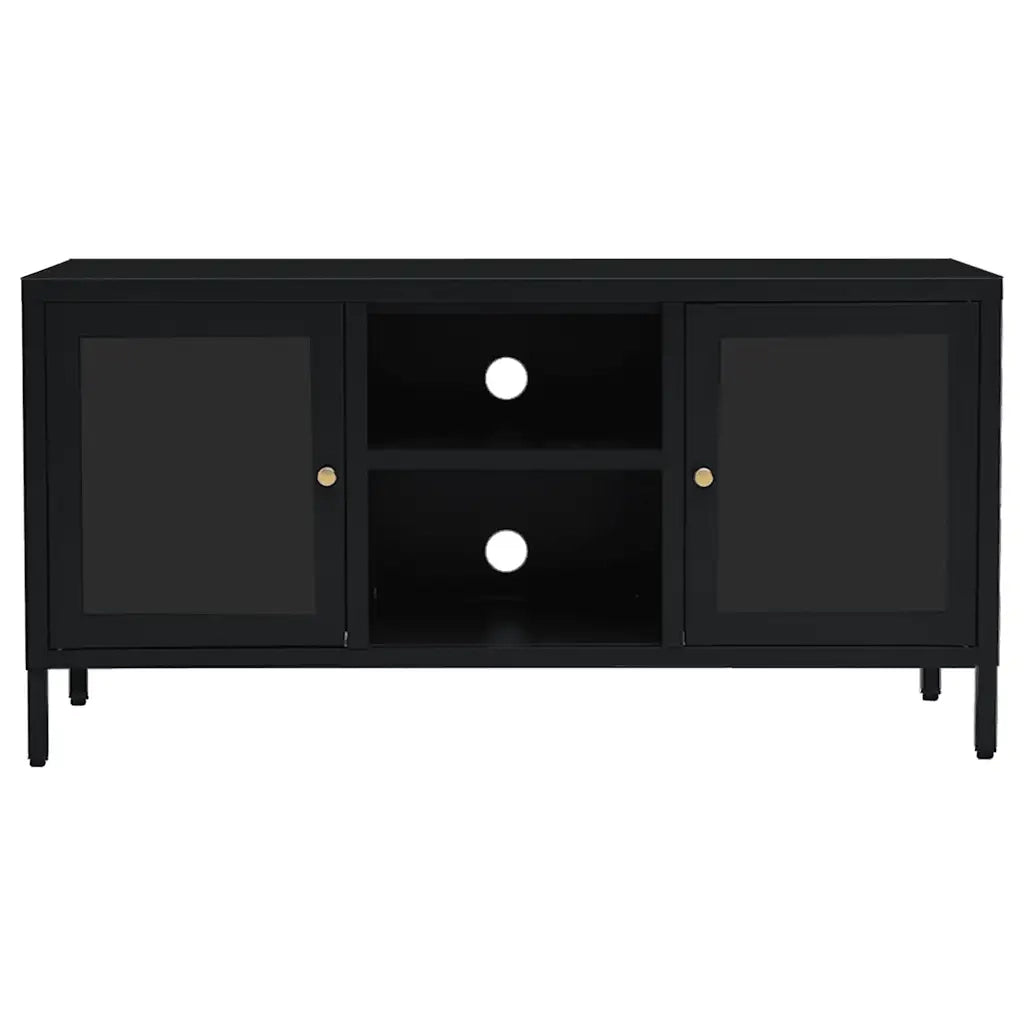 Mobile TV-Credenza per TV Nero 105x35x52 cm in Acciaio e Vetro
