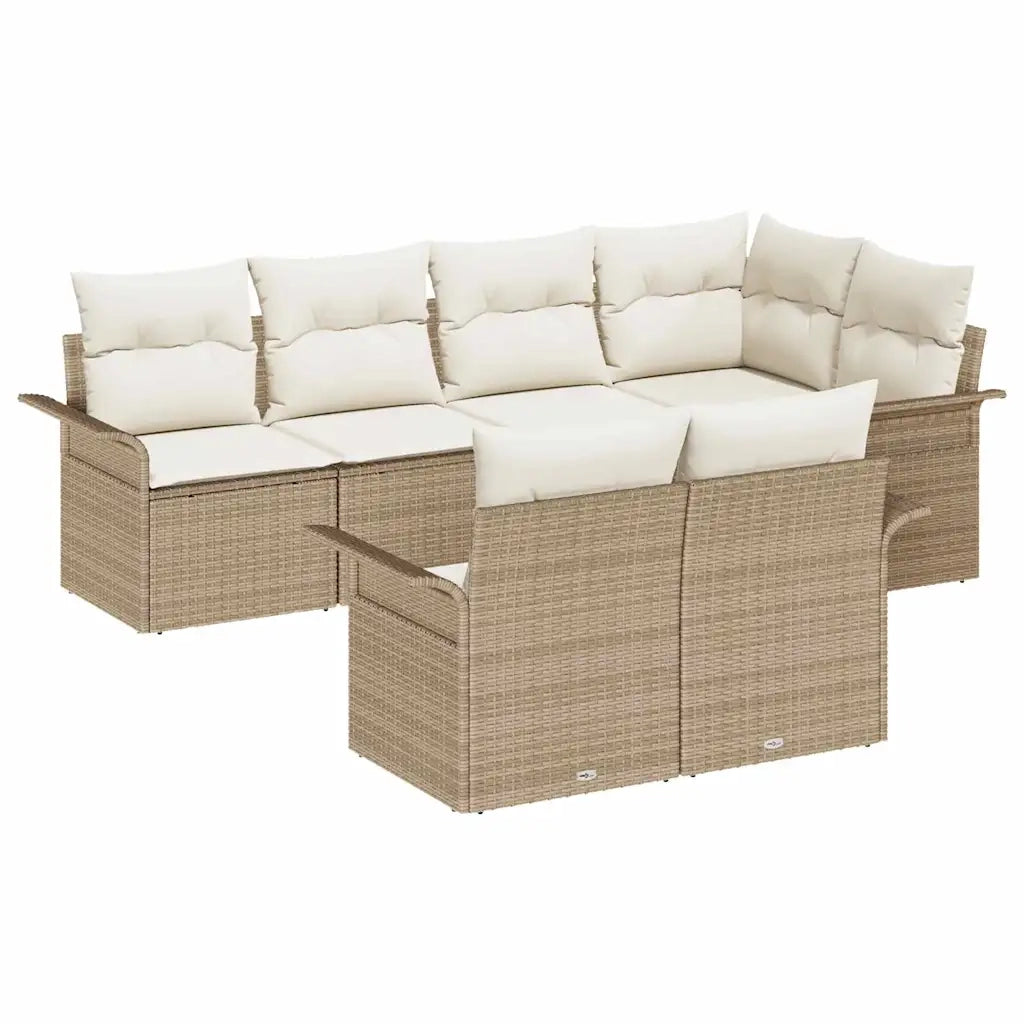 Set Divano da Giardino con cuscino 7 pcs Beige Poly Rattan