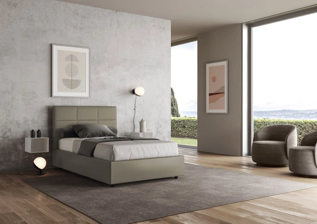 BS COM Letto una piazza e mezza senza rete imbottito 120x210 similpelle cappuccino