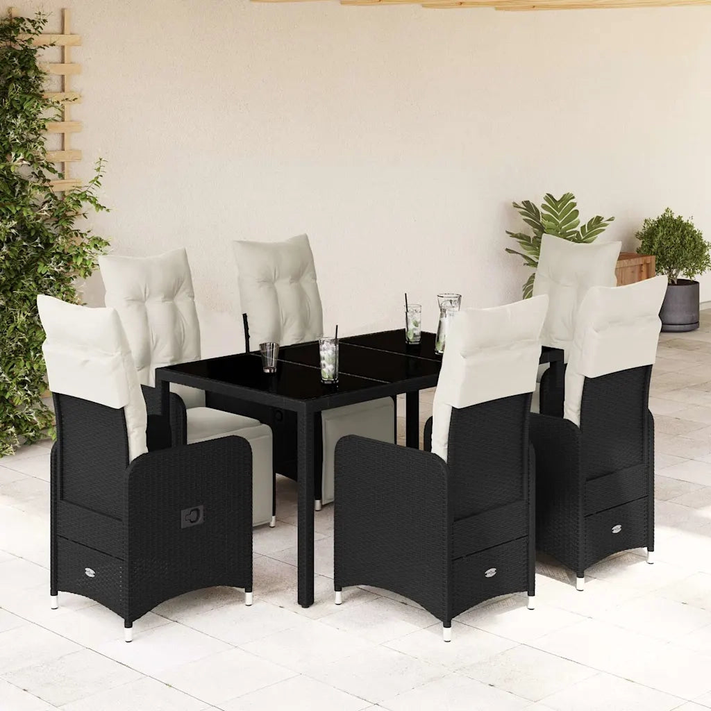 Set da Bistrò da Giardino 7 pz con Cuscini Nero in Polyrattan 3277138
