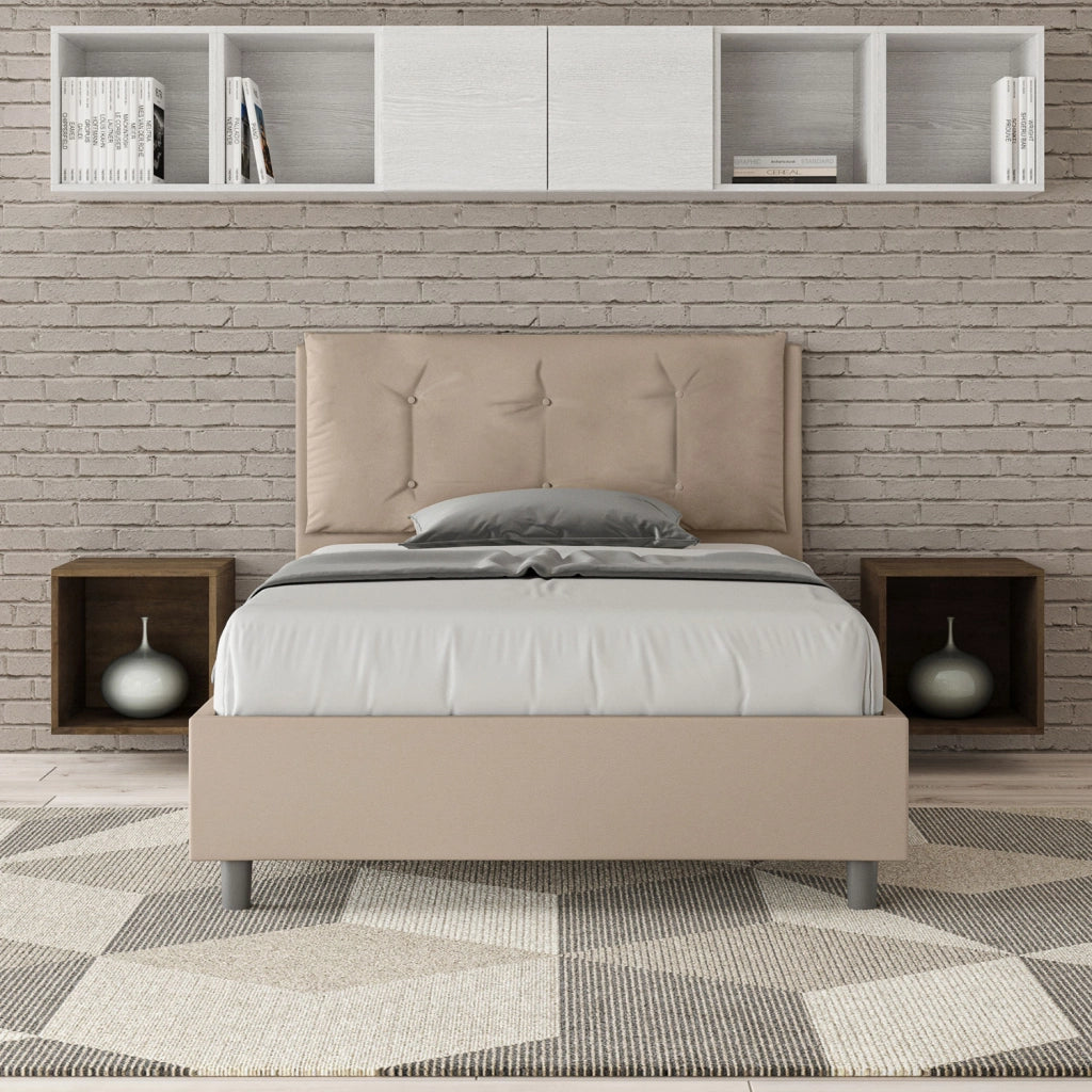 BS COM Letto una piazza e mezza con rete imbottito 120x190 similpelle tortora