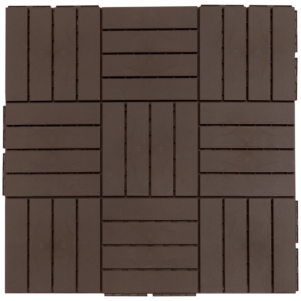 Set 9 Mattonelle a Incastro per Terrazzo, Piastrelle per pavimenti (30x30x2cm) in PP Antiscivolo, Area: 0.81 mq Marrone