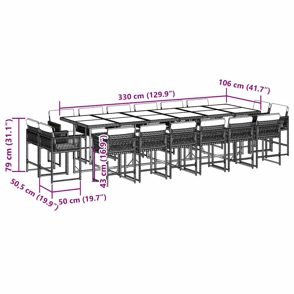 Set da Pranzo da Giardino 17 pz con Cuscini Nero in Polyrattan 3211611
