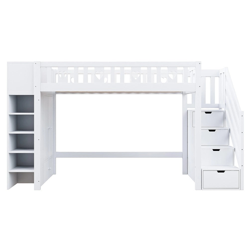 Letto a Soppalco con Contenitore e Scaffali ¨C MINIMAL ¨C Bianco 90x200