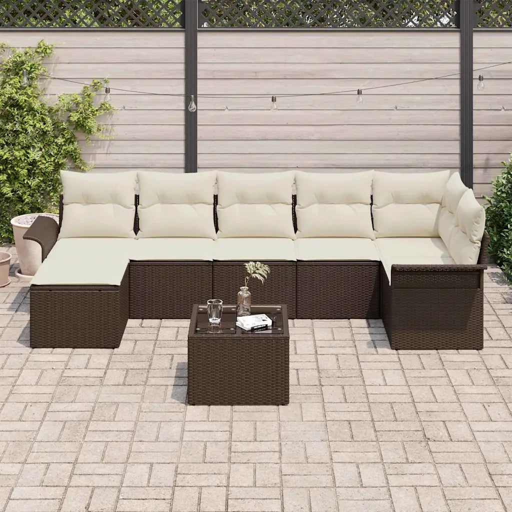 Set Divano da Giardino con cuscino 8 pcs Marrone Poly Rattan